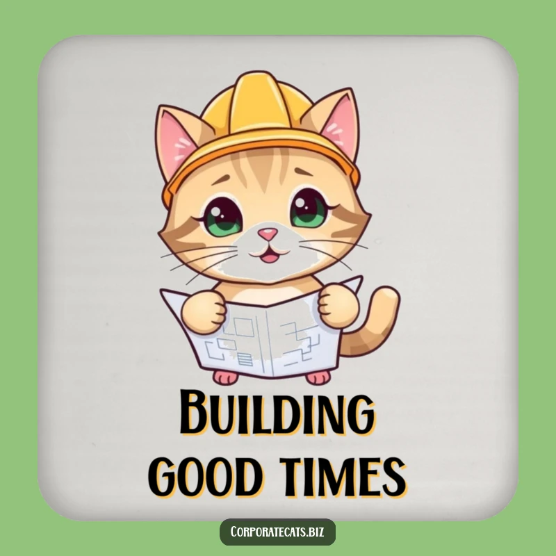 Funny Builder Cat Coaster Set: Playful Cat Hard Hat, Protect Surfaces, Funny Gift