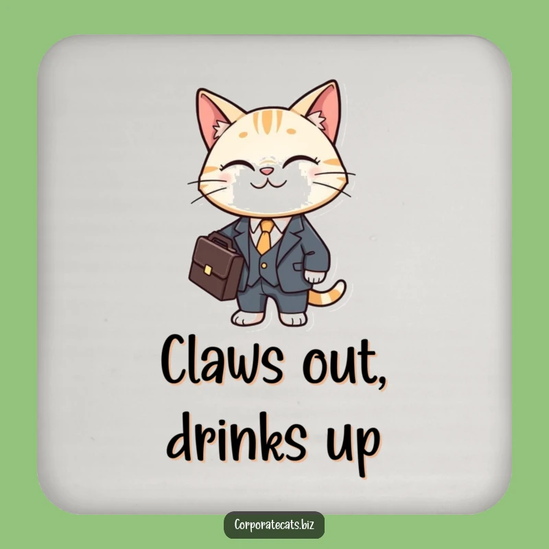 Funny Cat Business Suit Coaster - Protect Surfaces with Professional Humor