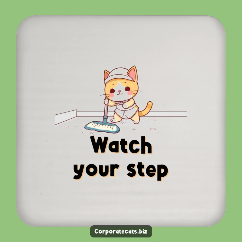 Funny Cat Janitor Coaster: Protect Surfaces from Slips - Fun Funny Gift!