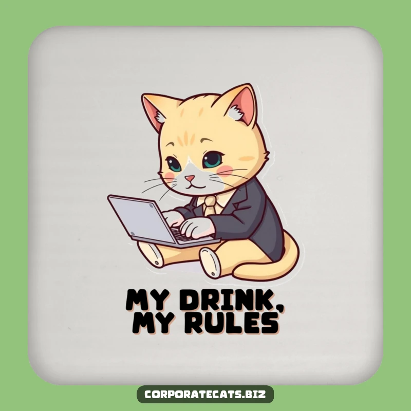Funny Cat Suit Typist Coaster - Protect Surfaces with Business Class