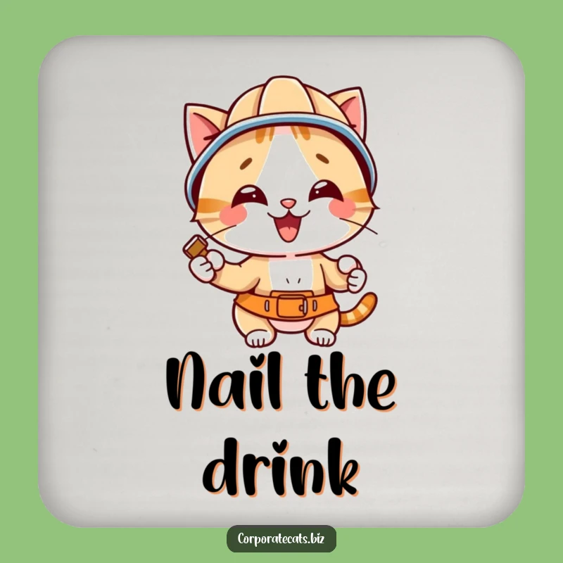 Funny Hard Hat Cat Drink Coaster - Protect Surfaces with Humor
