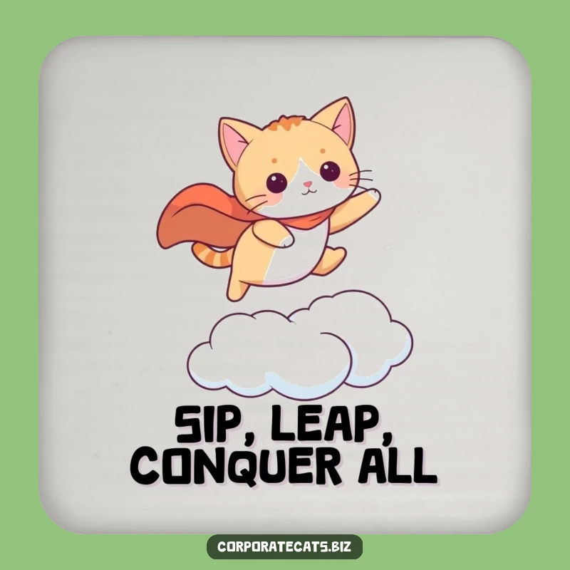 Funny Superhero Cat Coaster Set - Cape Cloud Protection Humor Gift