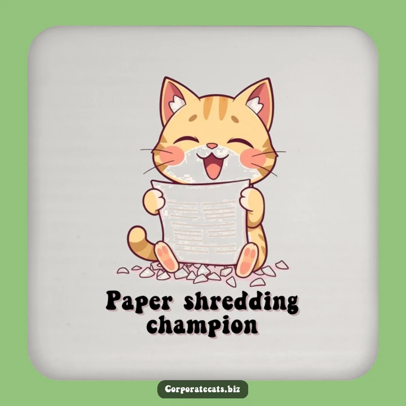 Funny Drink Coaster: Cat Shredding Paper - Protect Surface Humor Gift!
