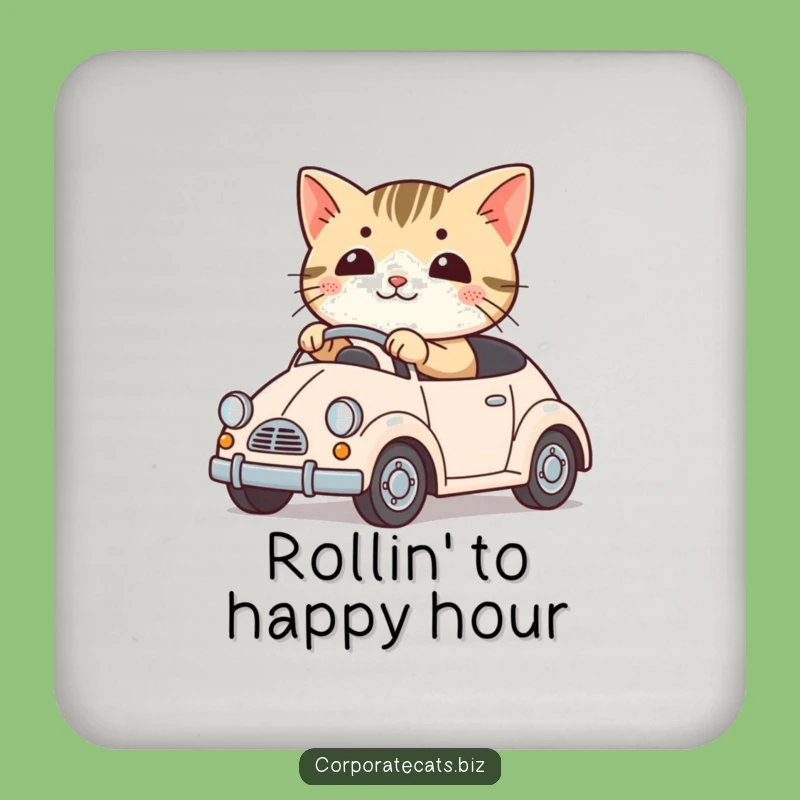 Funny Cute Cat Coaster: Driving a Toy Car, Protect Surfaces with Hilarious Flair