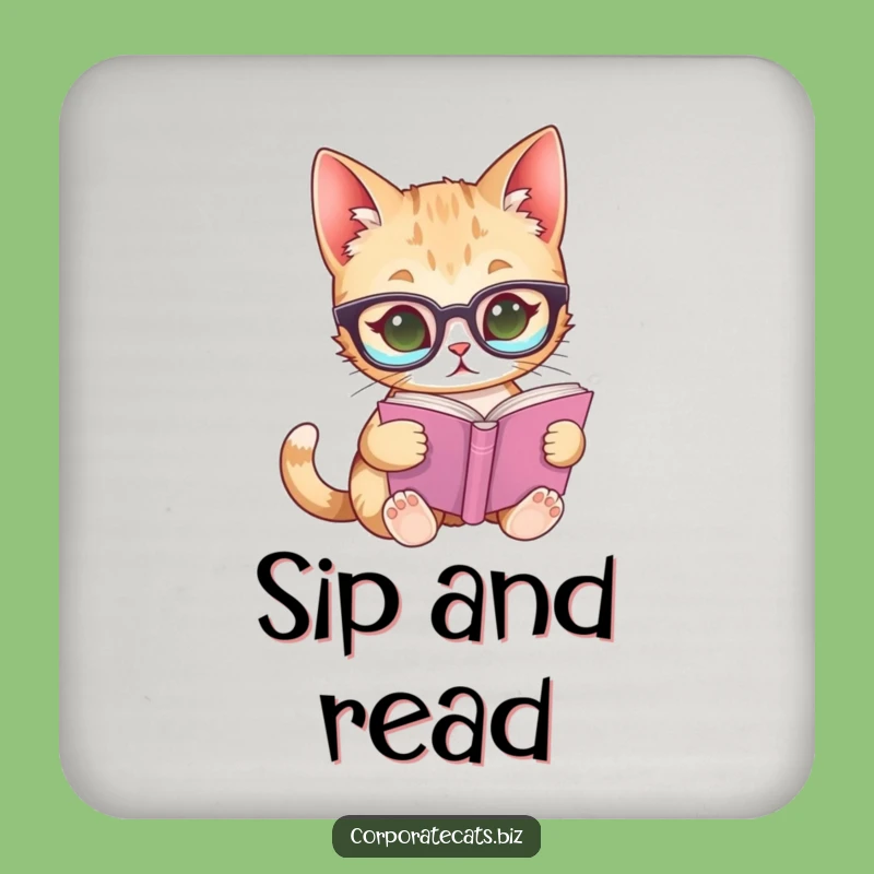 Funny Curious Cat Glasses Coaster: Protect Surfaces with Hilarious Bookish Style