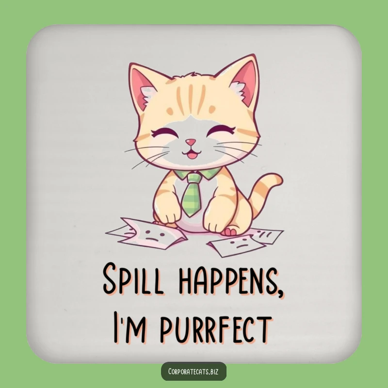 Funny Cat Tie Coaster: Fumbling Papers Art, Unique Desk Gift