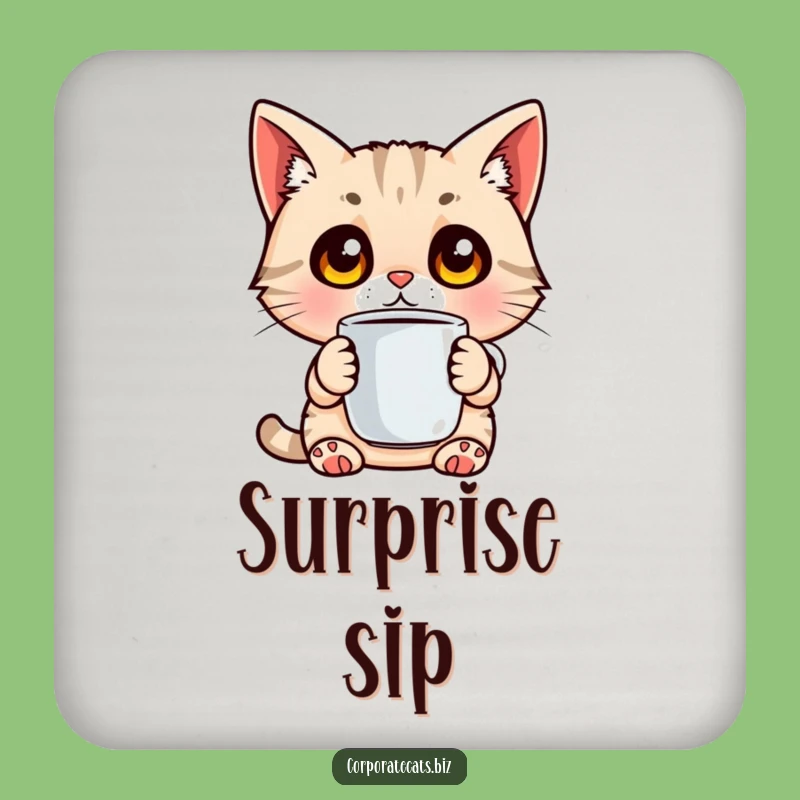Funny Cat Morning Coaster - Surprised Wide-Eyed Table Protector