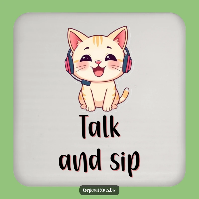 Funny Cat Chat Coaster - Cheerful Headset Table Protector