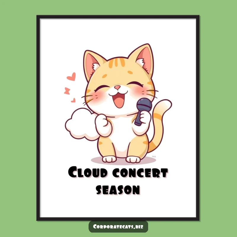 Funny Singing Cat Poster - Microphone Feline Wall Art Gift