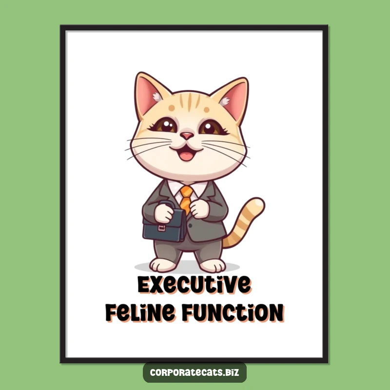 Funny Cat in Suit Holding Briefcase Poster: Hilarious Office Wall Art Print