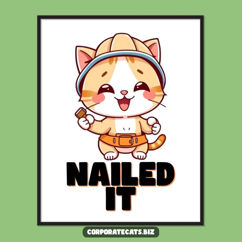 Funny Hard Hat Cat Poster - Hilarious Wall Art for Construction Fans