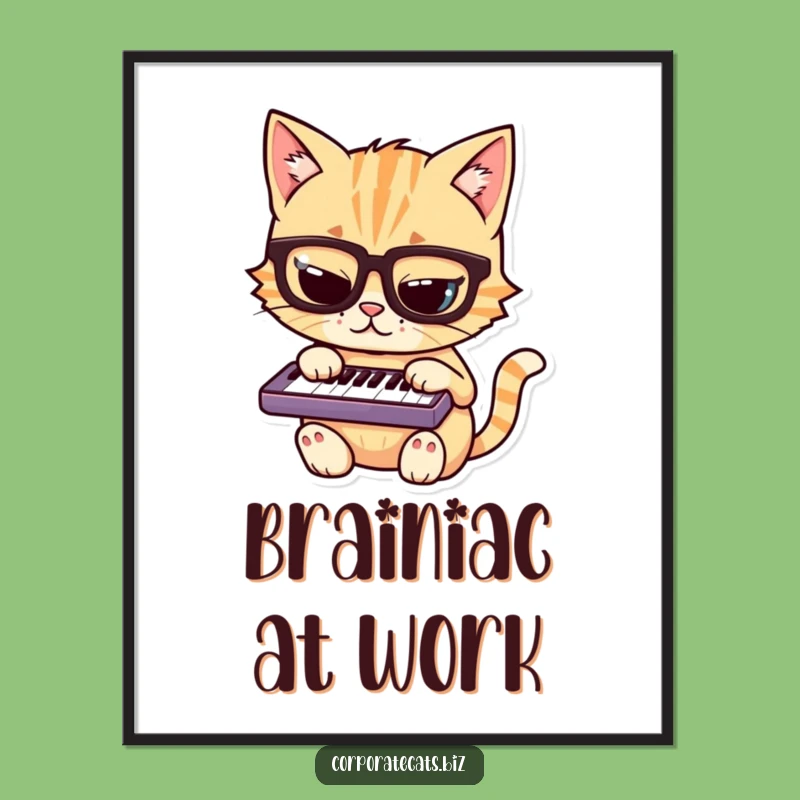 Funny Mischievous Cat Poster: Nerdy Feline in Glasses Playing Keyboard, Vibrant Funny Gift Decor!