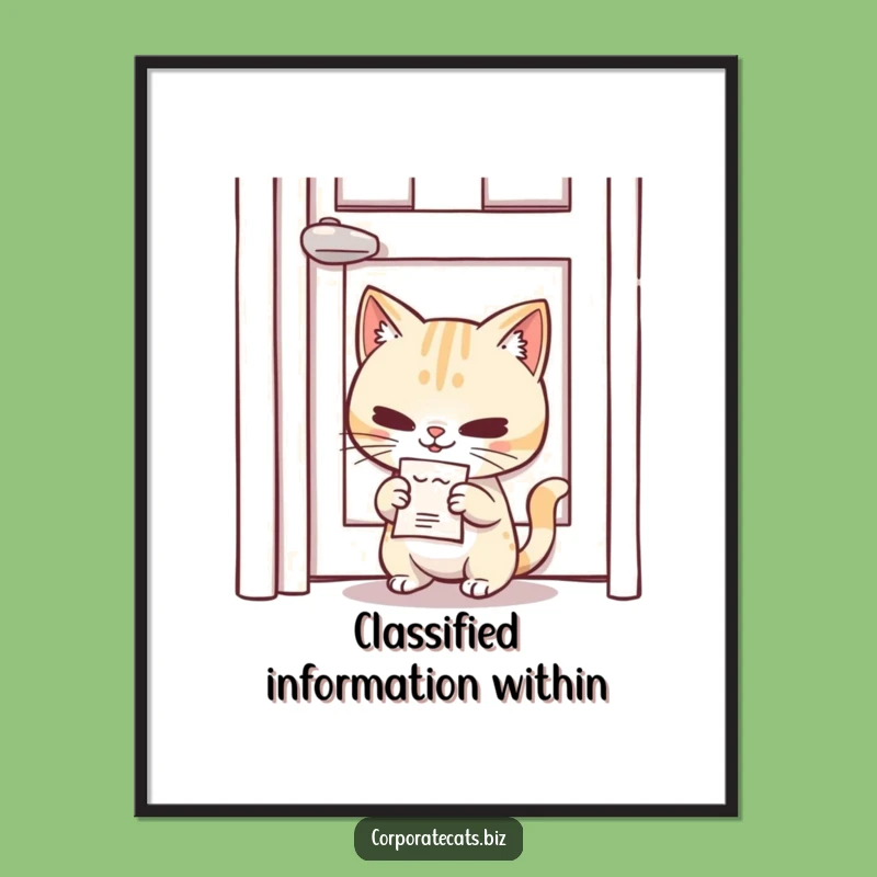 Funny Mystery Cat Poster: Mischievous Cat Slipping Note, Quirky Wall Art, Funny Gift