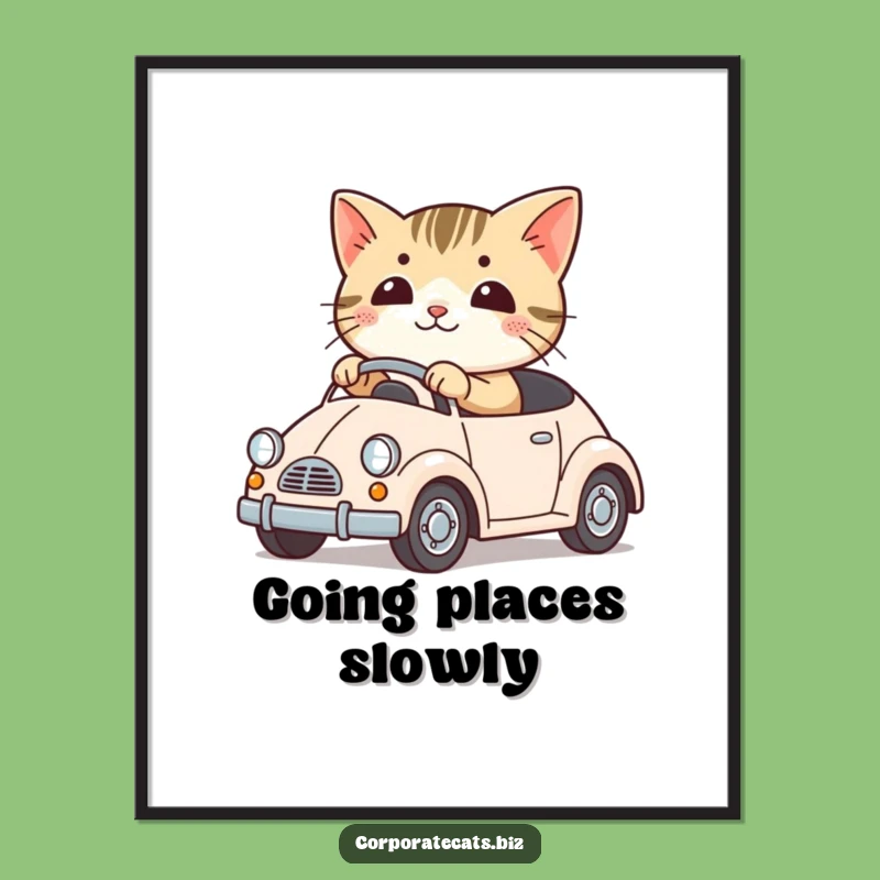 Funny Cute Cat Poster: Driving a Toy Car, Hilarious Wall Art for Cat Enthusiasts