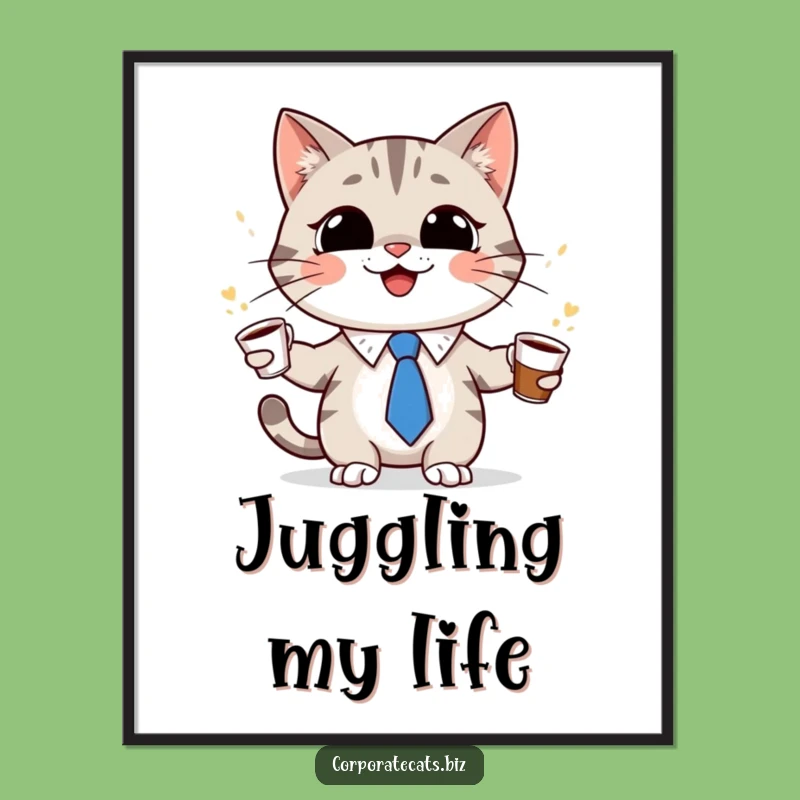 Funny Cat Juggling Poster: Hilarious Coffee Art for Your Space