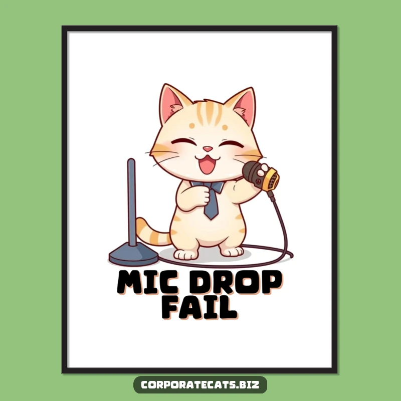 Funny Cat Presenter Art Print: Mic Cord Meltdown Poster - Unique Funny Gift!