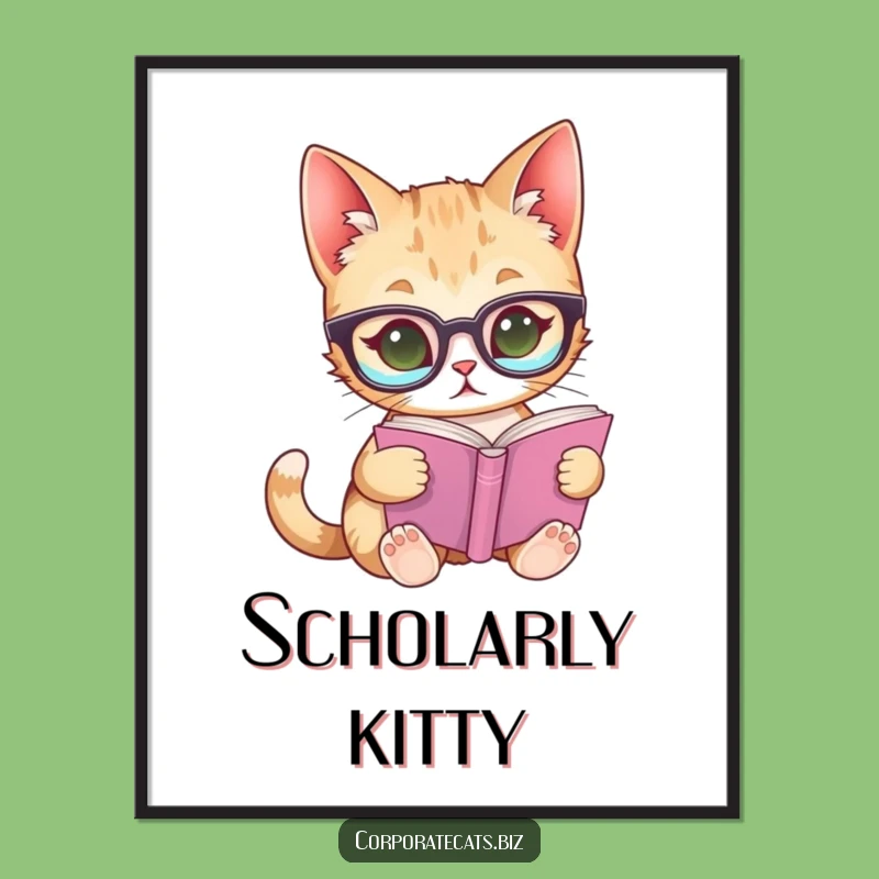 Funny Curious Cat Glasses Poster: Hilarious Bookworm Feline Wall Art