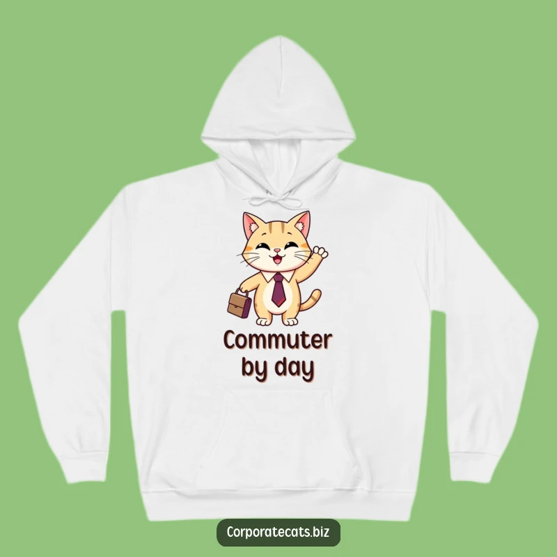 Funny Cat Business Hoodie: Cozy & Hilarious Cat in Tie Waving Briefcase, Warm Gift Idea