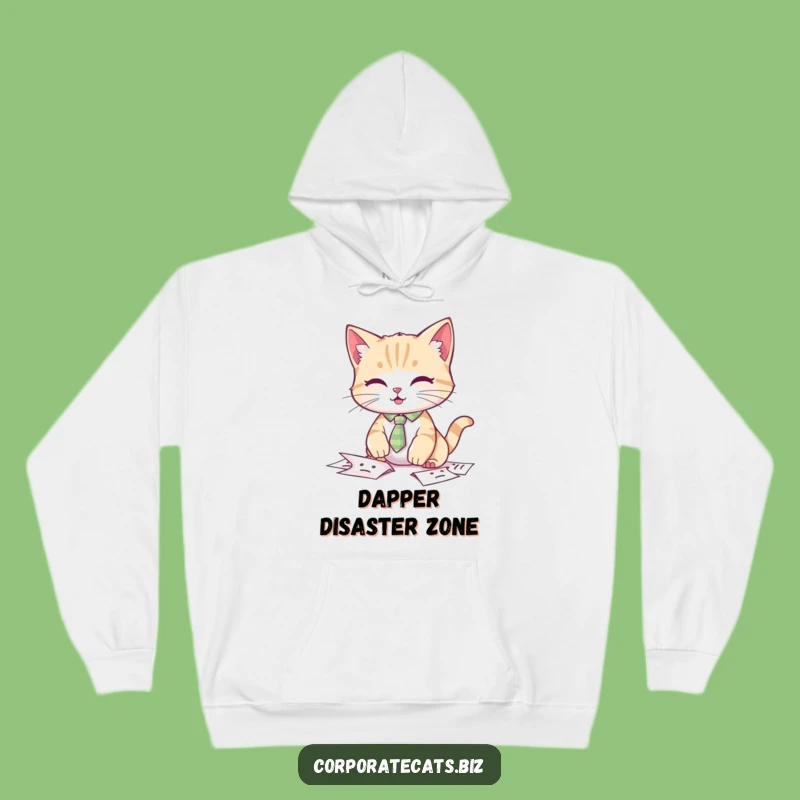Funny Cat Tie Hoodie: Fumbling Papers Feline, Cozy Office Gift