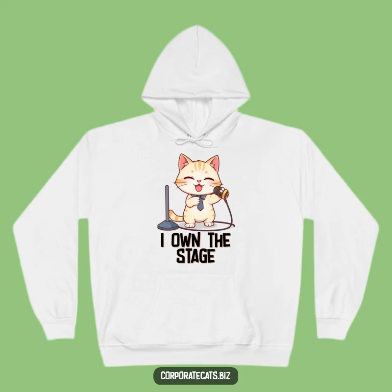Funny Cat Presenter Hoodie: Cozy Stage Frights - Warm Funny Gift Idea!