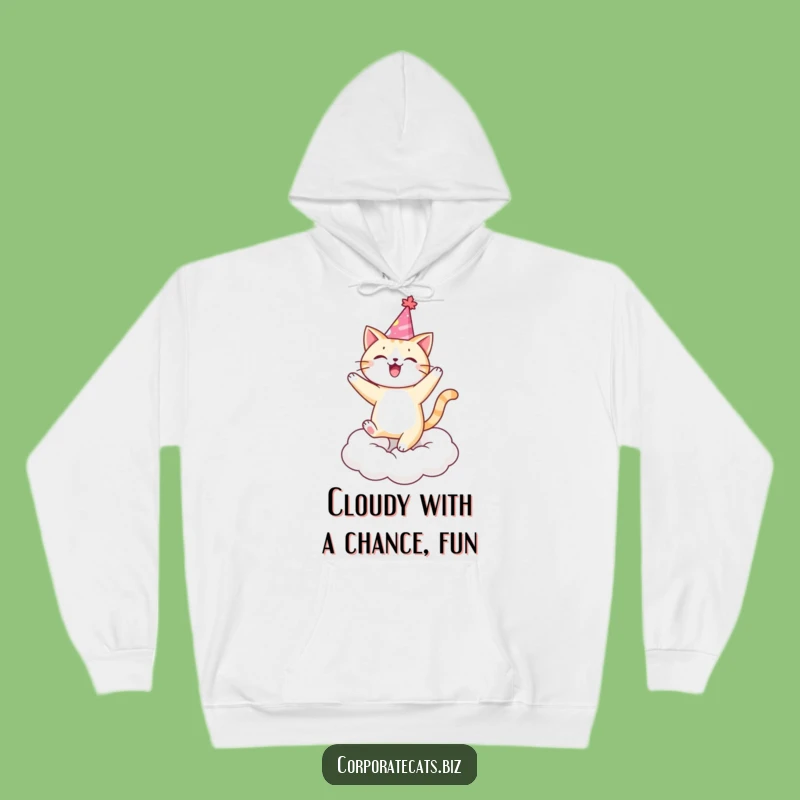 Funny Party Cat Hoodie - Cozy Dancing Cloud Celebration Sweatshirt Gift