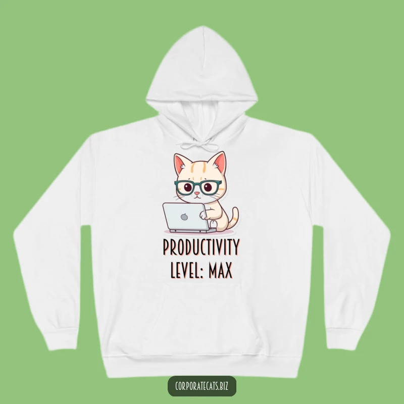 Funny Focused Cat Laptop Glasses Hoodie: Cozy Intellectual Feline Comfort Gift
