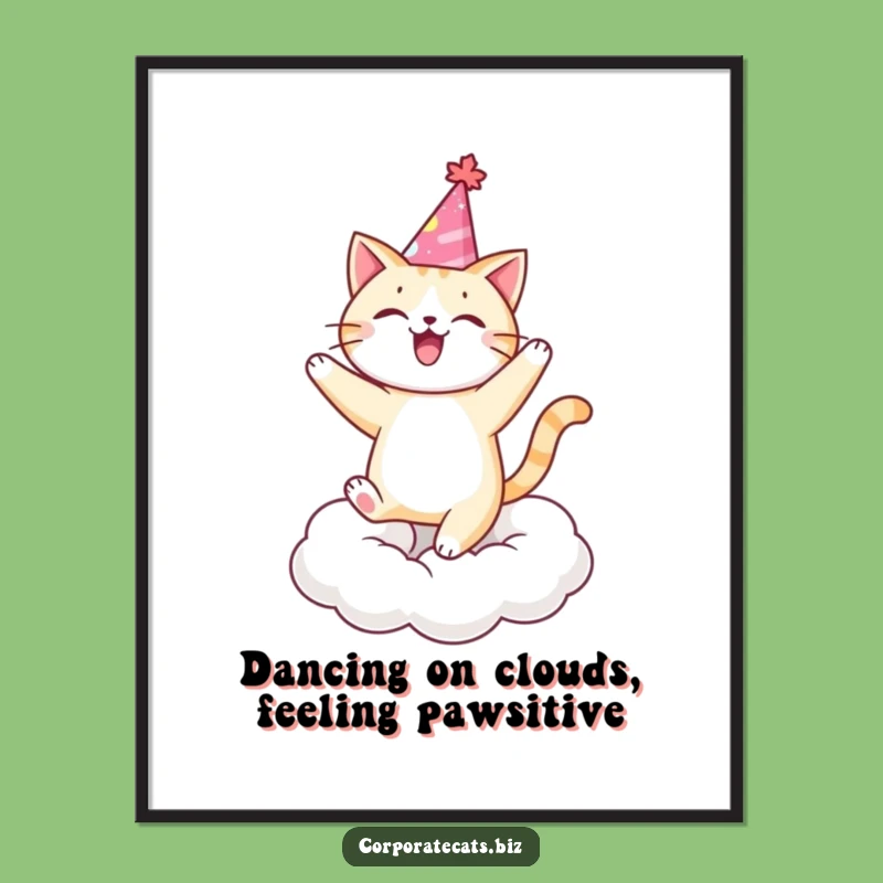 Free Printable Funny Party Cat Wall Art: Joyful Dancing Cat Cloud Downloadable Decor