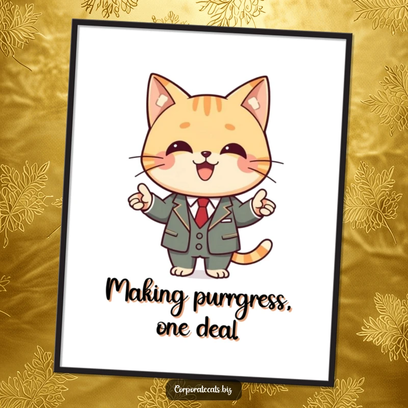 Funny Free Printable Wall Art: A cat in a business suit delivers a compelling presentation.