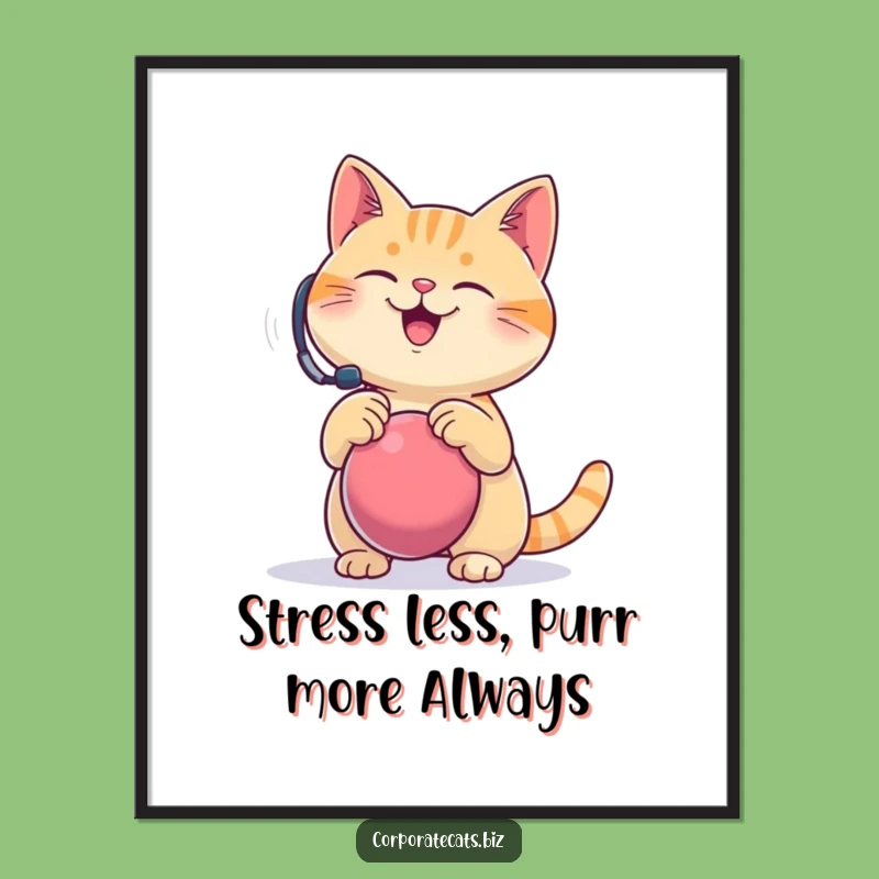 Funny Free Printable Wall Art: Cat Headset Zen Downloadable Decor Gift