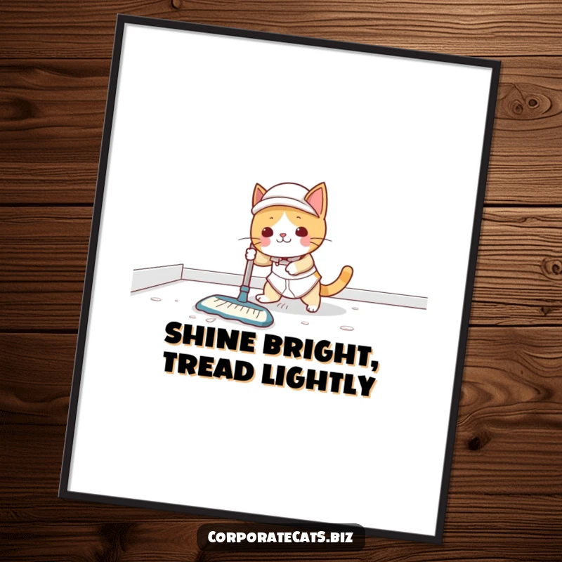 Funny Free Printable Wall Art: Cat janitor slips on wet floor, a humorous addition to any room decor.