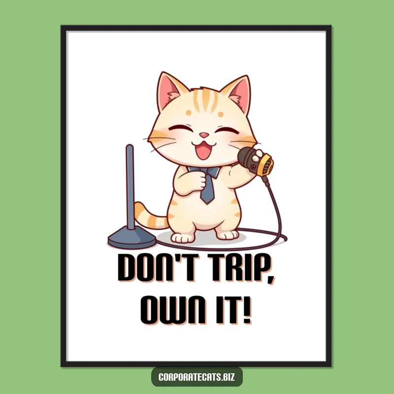 Funny Free Printable Wall Art: Cat Presenter Mishap - Hilarious Downloadable Decor!