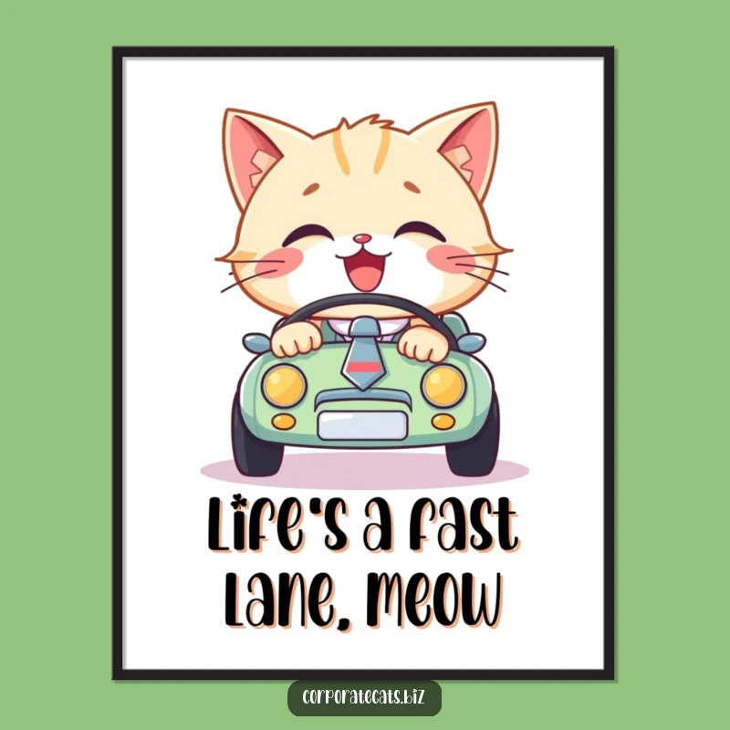 Funny Free Printable Wall Art: Dapper Cat Driver, Mini Car Decor, Humorous Download.
