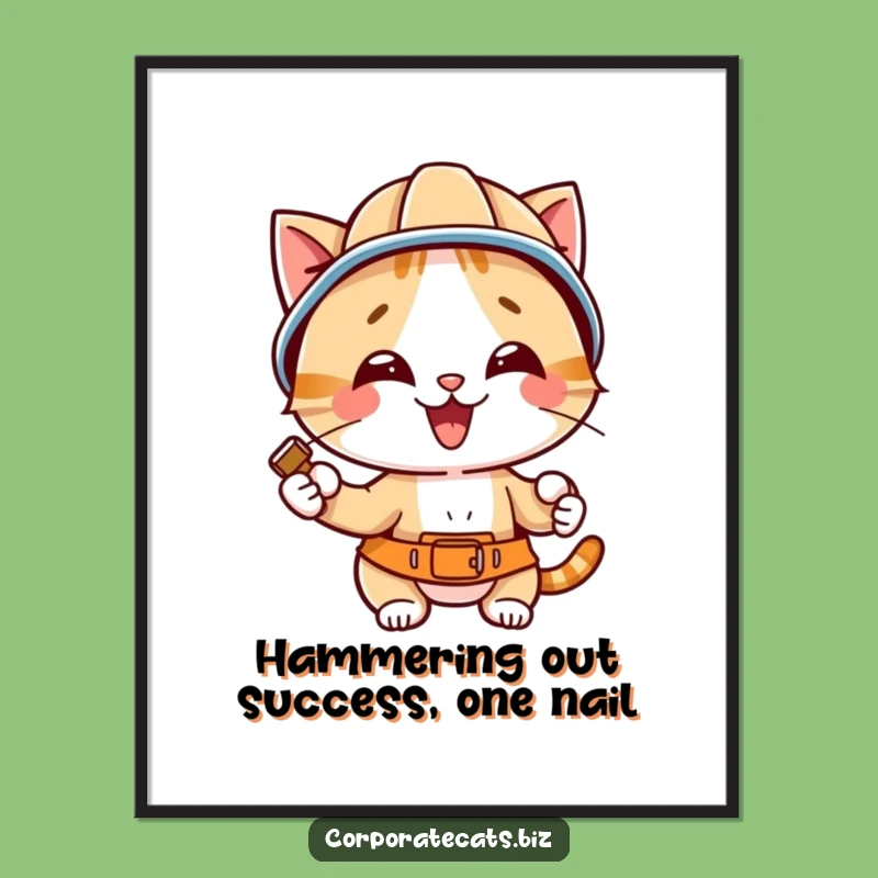 Funny Free Printable Wall Art: Hard Hat Cat Hammering Nail DIY Downloadable Decor