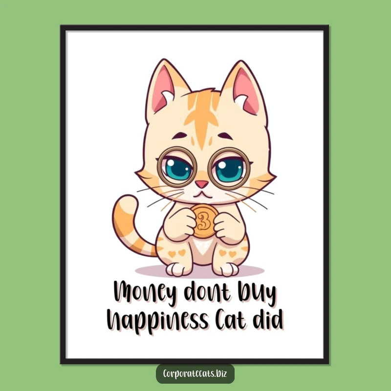 Free Printable Wall Art: Monocle Cat Investor, Humorous Downloadable Decor for Finicky Folks