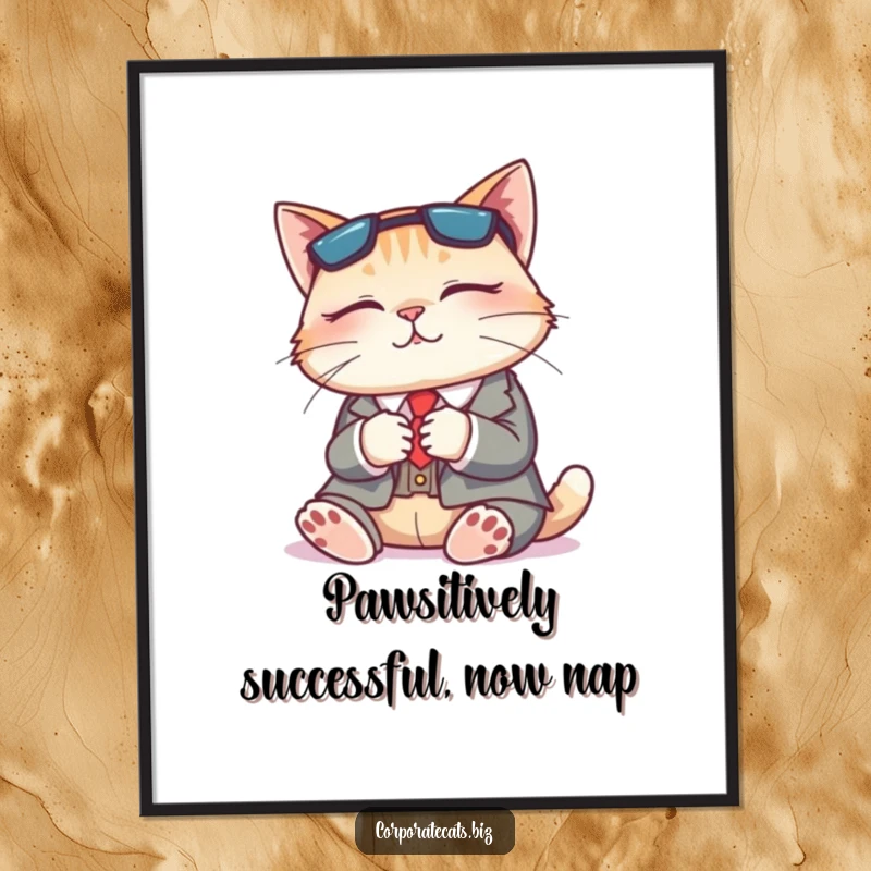 Funny Free Printable Wall Art: A content cat in a small business suit napping, embodying tranquility and relaxed success.