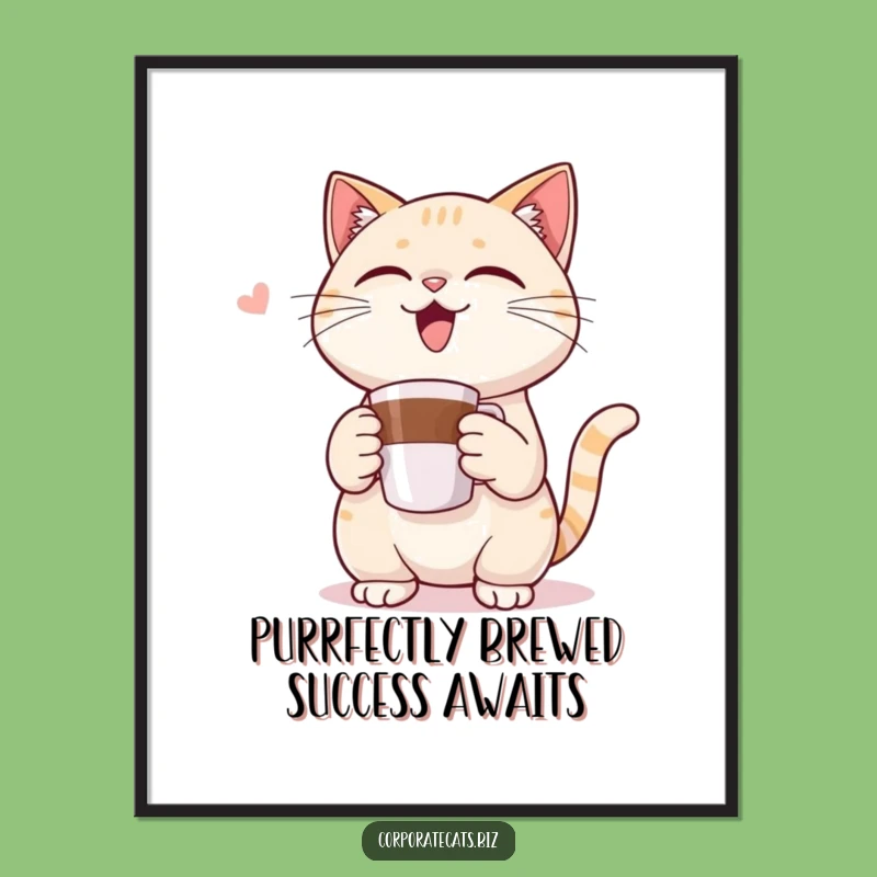 Funny Free Printable Wall Art: Triumphant Cat Coffee Lover Decor, Downloadable Art