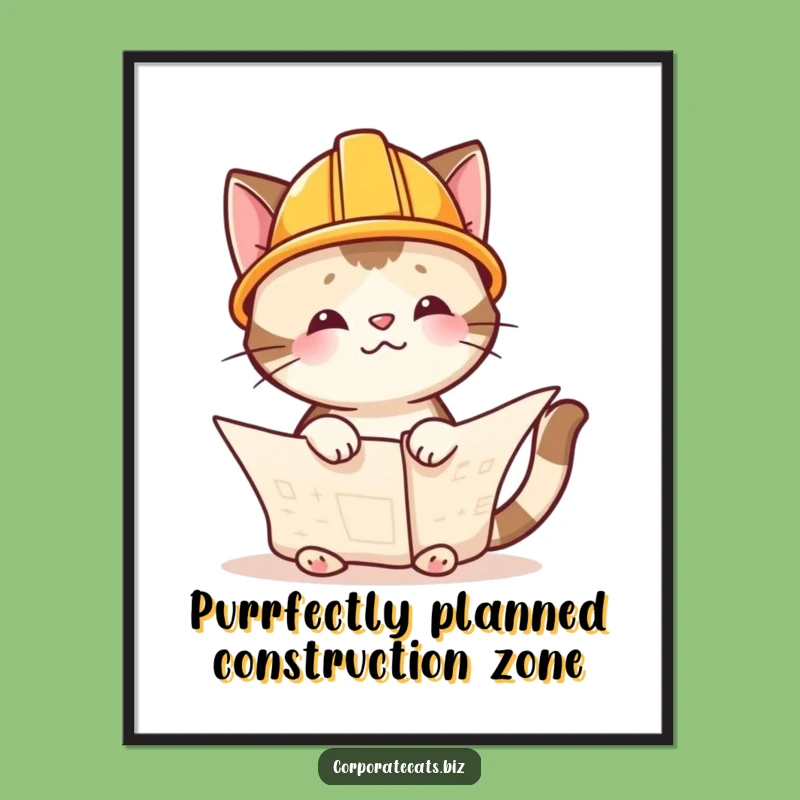Funny Free Printable Wall Art: Construction Cat, Blueprints Decor, Humorous Downloadable Art.