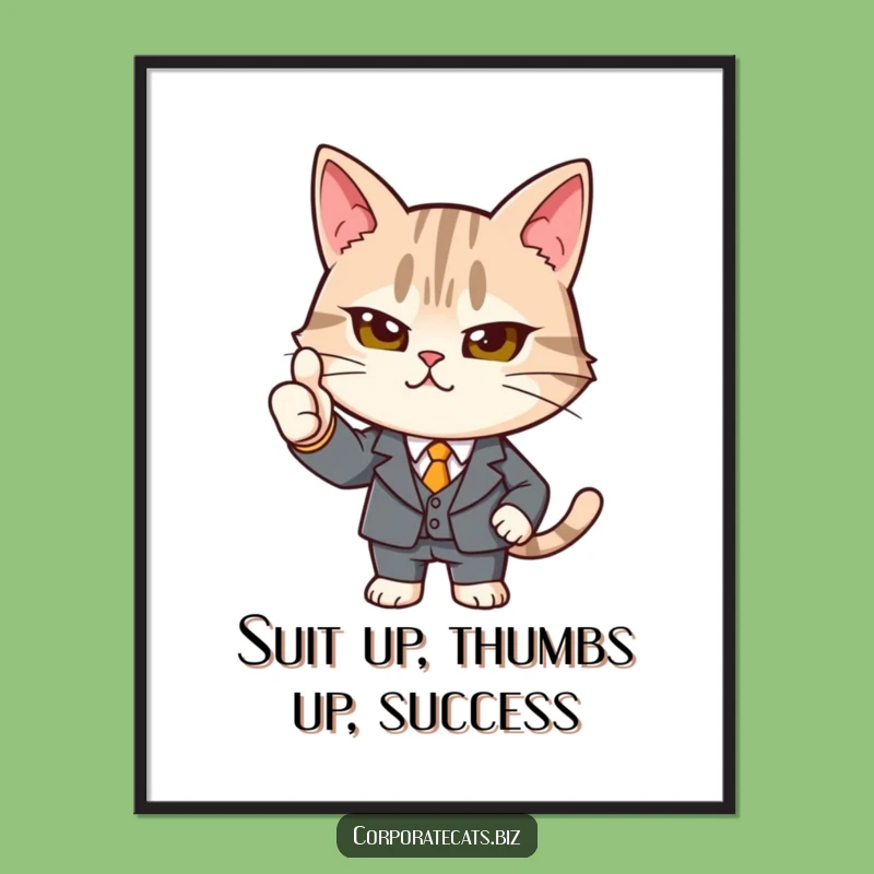 Free Printable Wall Art: Suited Cat Thumbs-Up, Humorous Downloadable Decor!
