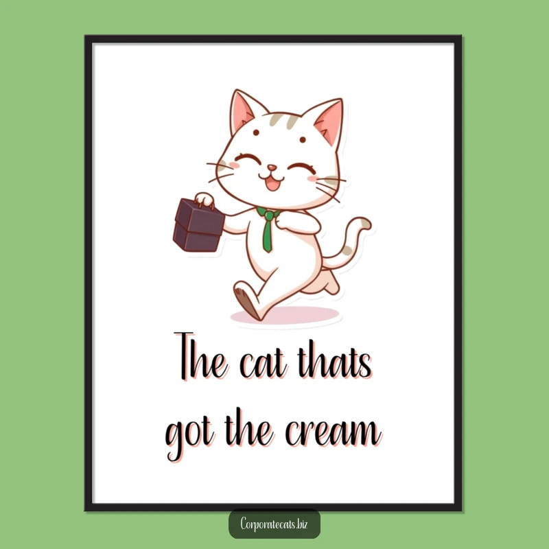 Free Printable Wall Art: Busy Cat Running With Briefcase, Humorous Office Downloadable Decor Gift