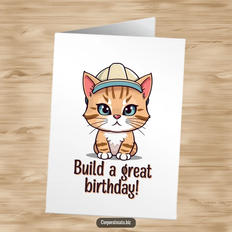 Funny Free Printable Birthday Card: Determined cat wearing a hard hat, ready to tackle any birthday challenge with a smile.