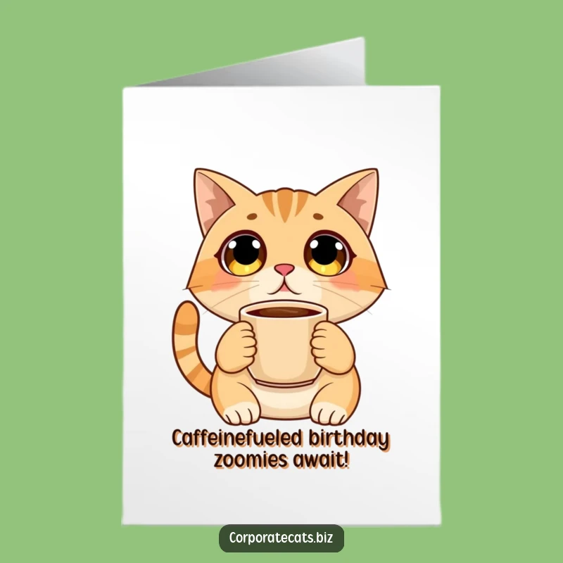 Free Printable Birthday Card: Surprised Cat Coffee Lover Funny Downloadable Gift