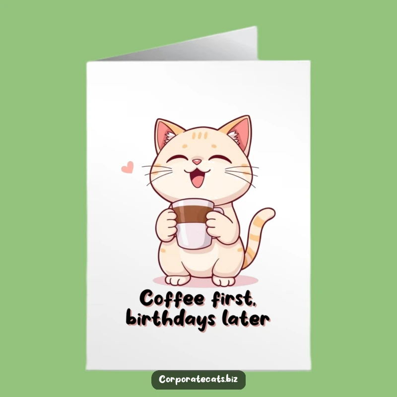 Free Printable Birthday Card: Triumph Cat Coffee Lover Gift, Funny Downloadable Surprise