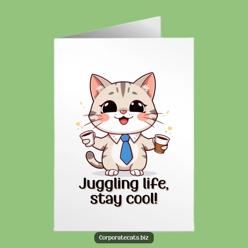 Free Printable Cat Tie Birthday Card - Hilarious Juggling Coffee Downloadable for Him or Her