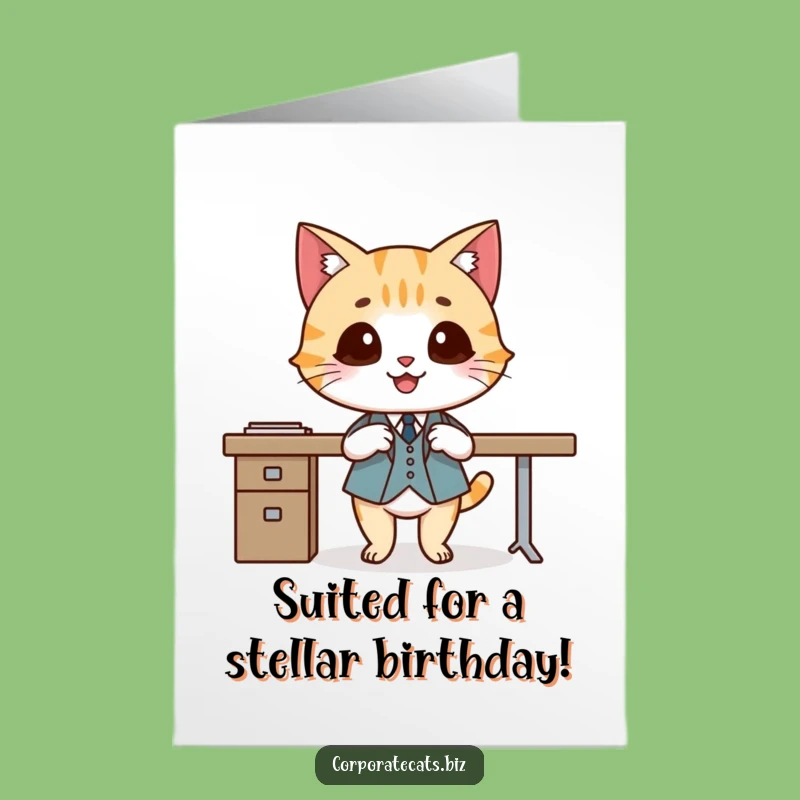 Free Printable Funny Birthday Card: Suited Cat's Elegant Wishes - Sophisticated Download