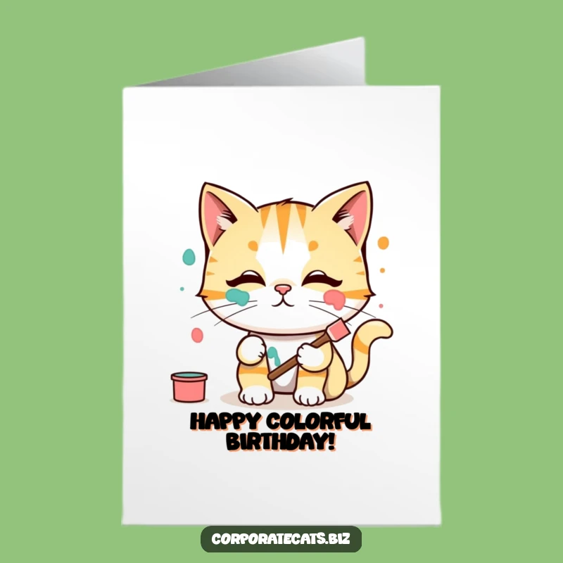 Funny Free Printable Birthday Card: Messy Cat Artist - Hilarious Downloadable Gift!