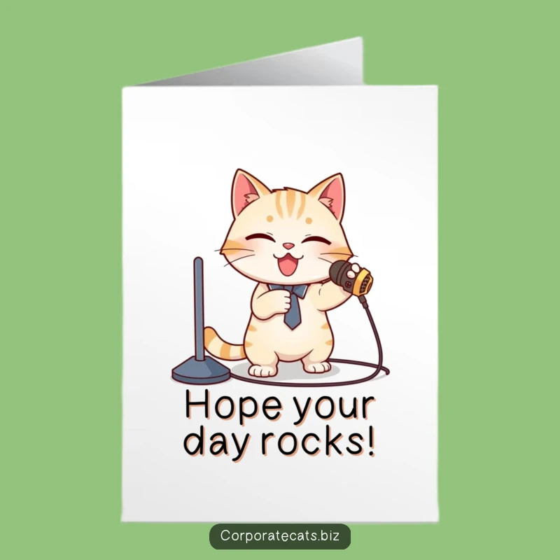 Funny Free Printable Birthday Card: Stage Fright Cat Presenter - Downloadable Gift!