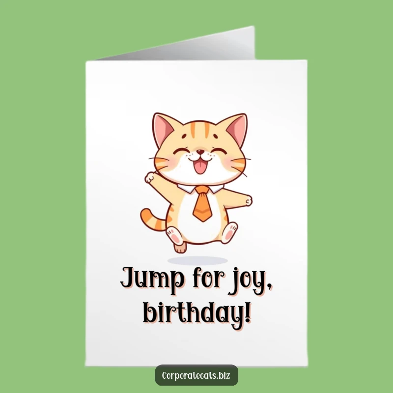 Free Printable Birthday Card: Playful Cat Jump, Downloadable Fun for a Joyful Celebration