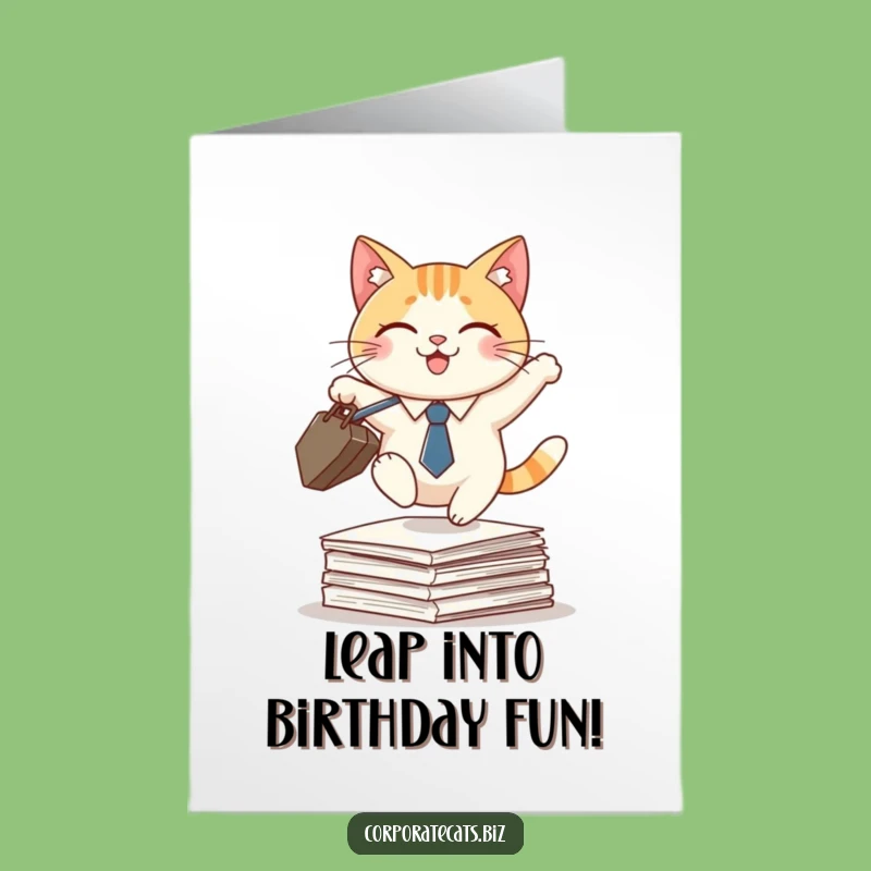 Free Printable Birthday Card: Cat Leaping Papers, Funny Downloadable Gift