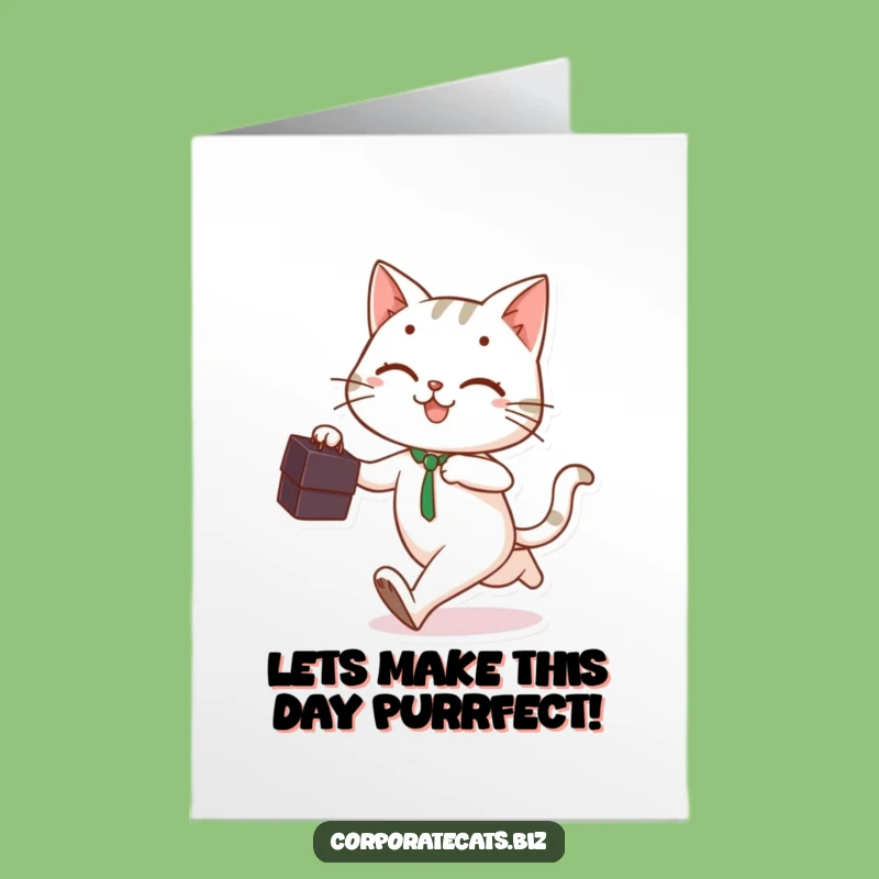 Free Printable Birthday Card: Busy Cat Running With Briefcase, Funny Birthday Downloadable Gift