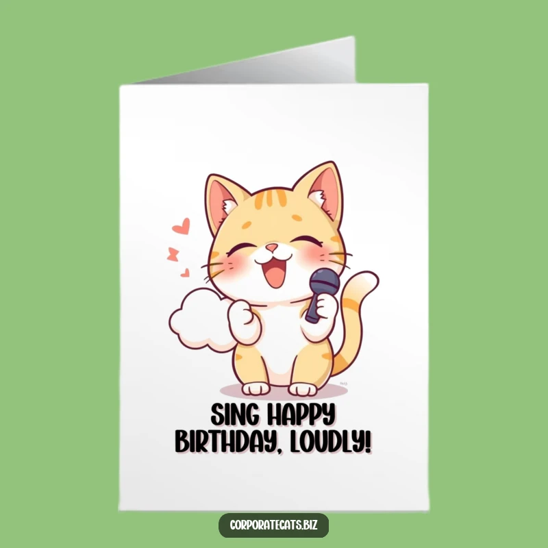 Free Printable Funny Singing Cat Card: Birthday Star Cat Microphone Downloadable Gift